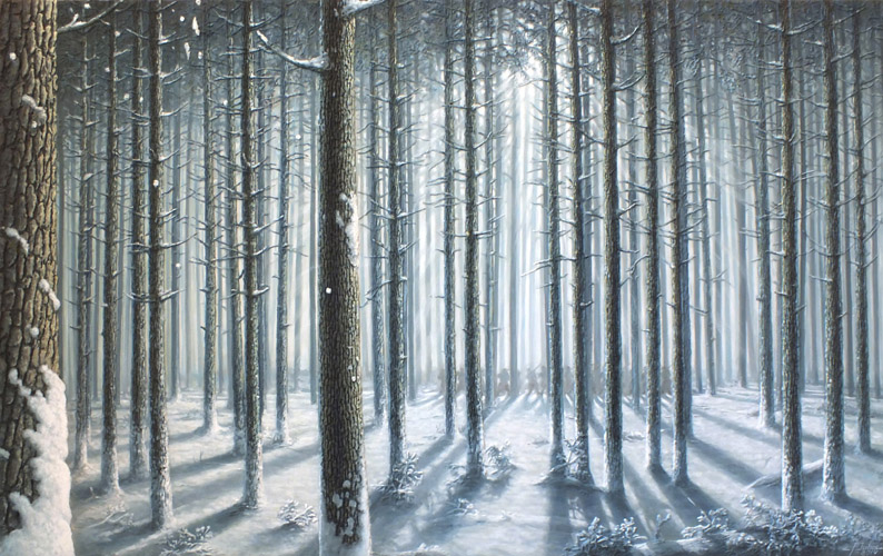 tableau d'un paysage d'hiver avec une colonne de zouaves