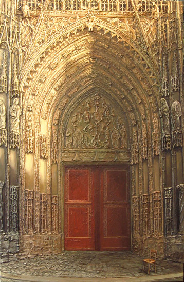 tableau de la facade de la cathedrale de rouen couverte de squelettes