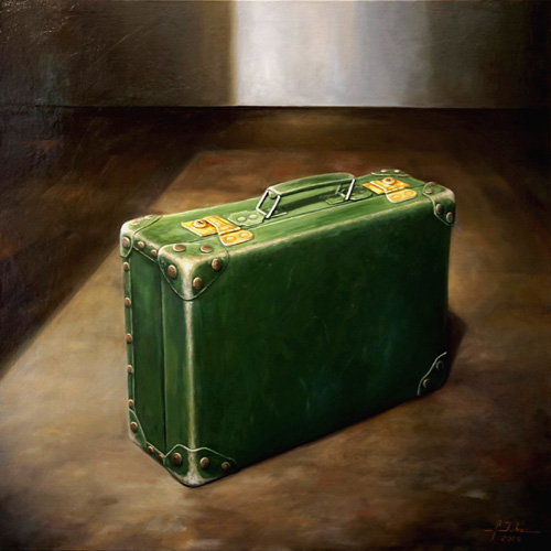 peinture representant une valise verte