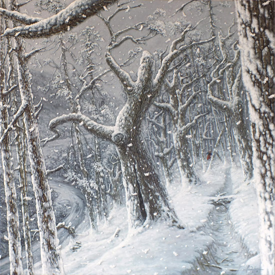 tableau d'un paysage d'hiver avec un zouave perdu